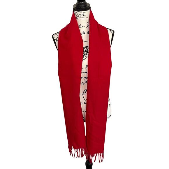 Vintage 100% Lambswool Fringe Scarf Rectangle Cherry Red Made in Italy Holiday - Picture 2 of 7